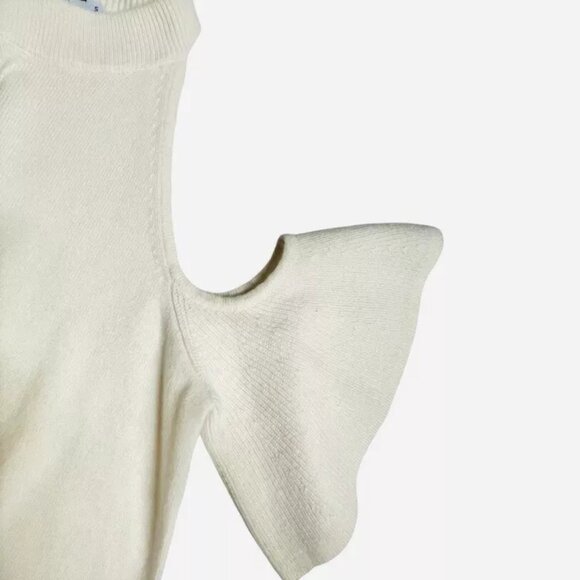 Sea Bleu Cashmere Sweater S Cold Shoulder Ruffle Short Sleeve Ivory High Neck - Picture 4 of 7